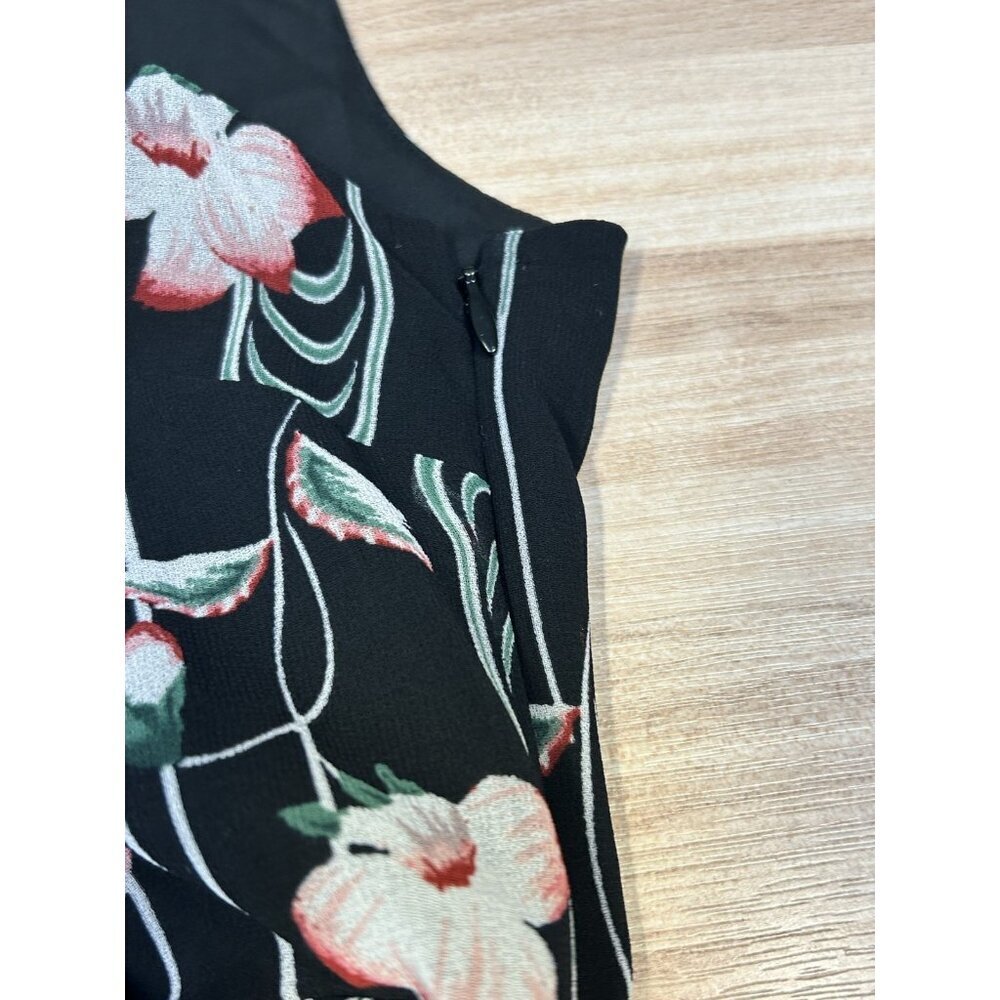 Chelsea 28 Dress Womens Medium Black Floral Sleeveless Asymmetrical Ruffle Hem - Picture 10 of 12